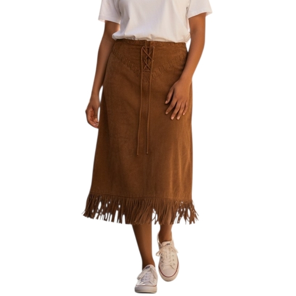 Keenan Leather Dresses & Skirts - The Keenan Leather Company Suede Fringe Skirt Size EU 38 US 6 Brown Midi